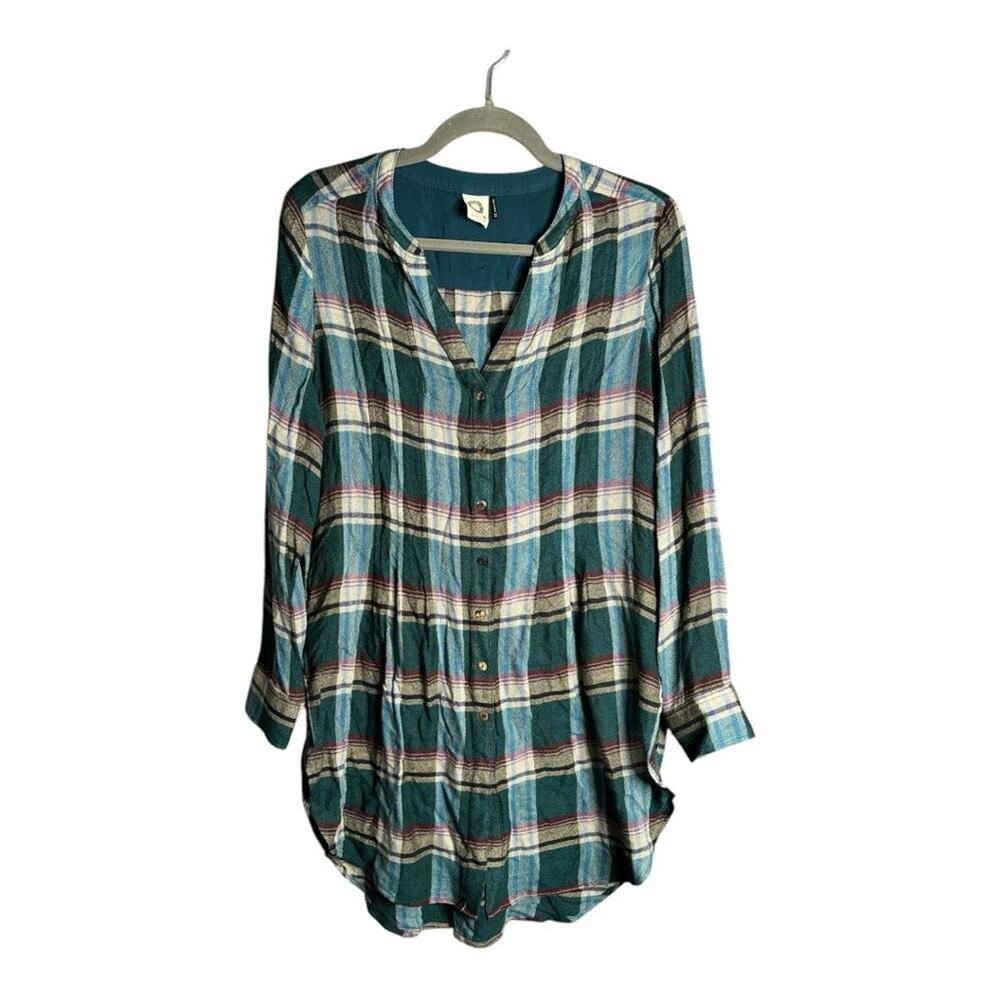 Akemi + Kin Green and Blue Plaid Button Down Shirt Dress XS